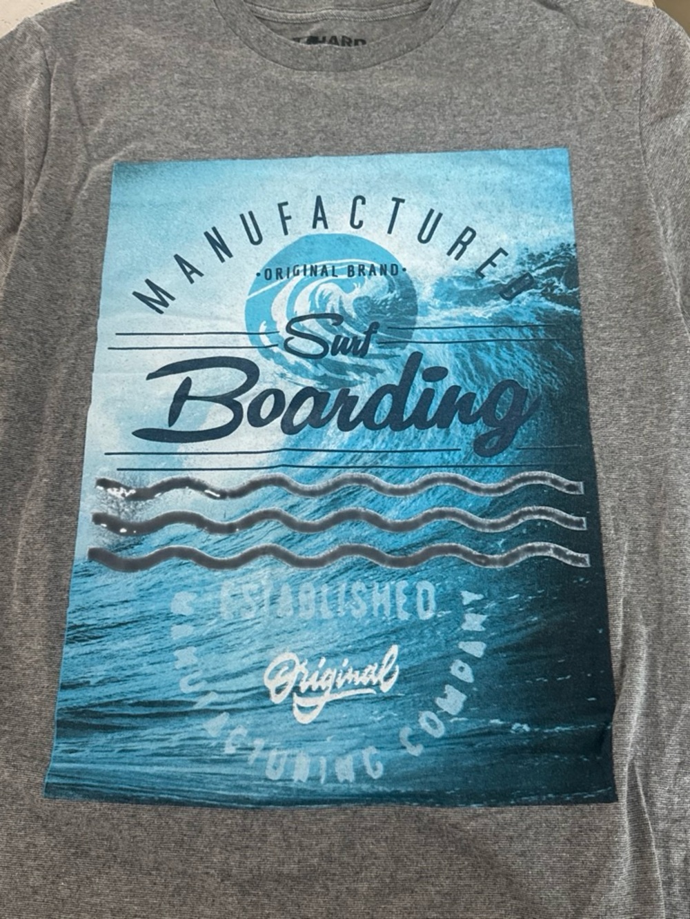 Men’s Gray Short Sleeve Surf Graphic Tee with Blue Print